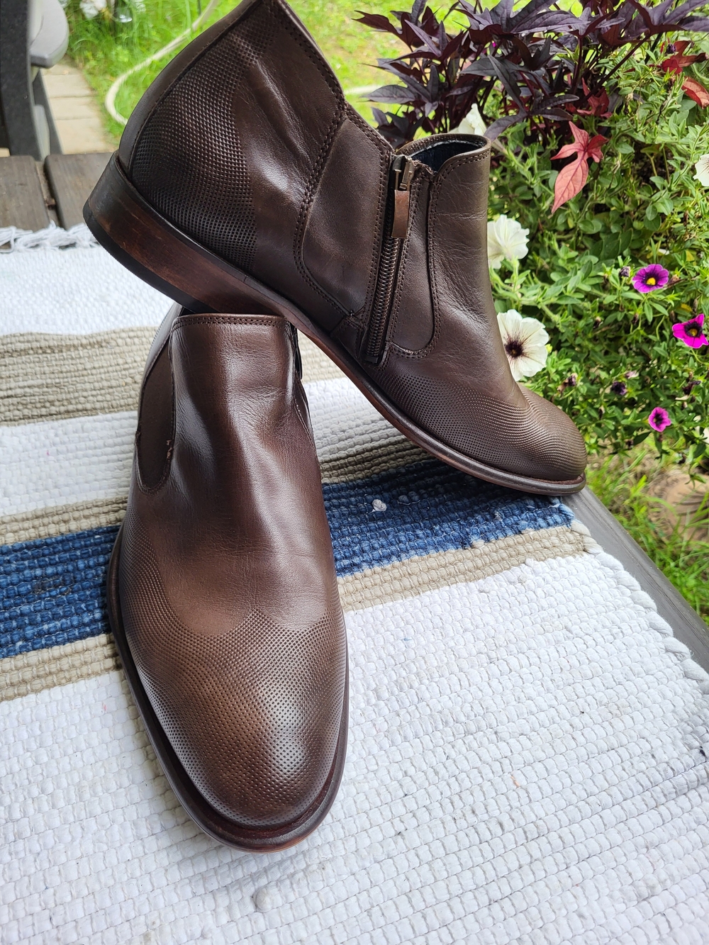 Usher Green| Men's Brown Leather Chelsea Ankle Boots Side Zip Round Toe 10